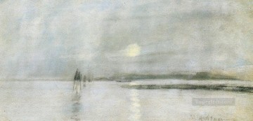  Moonlight Painting - John Henry Twachtman Moonlight Flanders Impressionist seascape